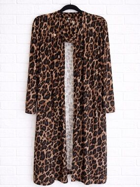Natori Leopard Print Duster Cardigan Womens XL Long Open Front Lightweight Layer